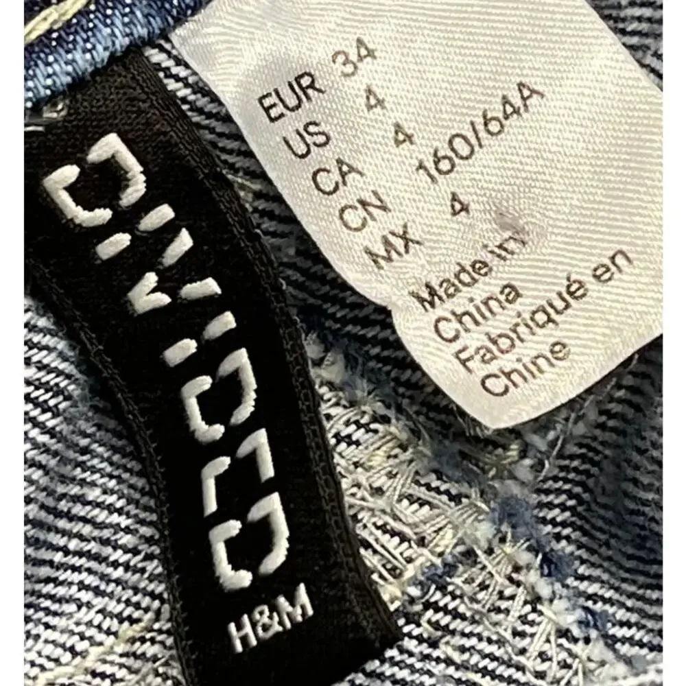 Divided by HM Denim Skirt Women Size 4 Blue Slits 100% Cotton Distress Y2K